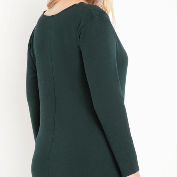Eloquii Dark Green Cowl Neck Knit Long Sleeve Sweater Dress Shift Classy 18 Plus - Picture 3 of 9